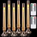 Homemory 6 Pcs Flameless Taper LED Candles with Remote and Timer, 3D Wick Flickering, Window Candles with 2 Light Modes, Battery Operated for Xmas Wedding Decor, 9.6 Inch, Gold