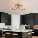 MEIXISUE Gold Modern Sputnik Chandelier Ceiling Light Fixtures,6-Lights Industrial Metal Semi Flush Mount Ceiling Light for Bedroom Dining Room Living Room Kitchen Hallway UL Listed