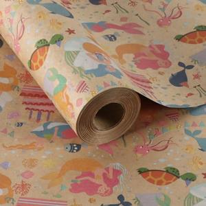 Aimyoo Mermaid Wrapping Paper Roll，Mini Roll - 17 Inch x 60 Feet - Little Mermaid Birthday Wrapping Paper for Girls Birthday, Baby Shower