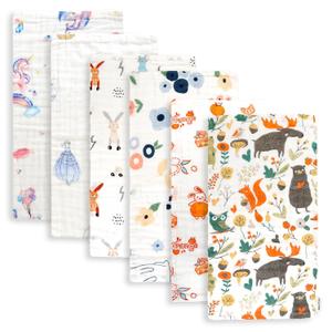 Maliton Muslin Burp Cloths for Baby Girl 6 Pack Large 20''x10'' 100% Cotton Burp Rags Absorbent and Soft 6 Layers Muslin Cloth Baby Boy Newborn Essentials Must Haves(Fairy Tale, Pack of 6) (White Fairy)