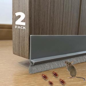 2 PCS Door Draft Stoppers with Brush, Door Sweep for Bottom of Door, Soundproof Door Sealer for Exterior/Interior Doors and Dust/Noise/Hot or Cold Air Insulation, 2" W x 39" L (Grey)