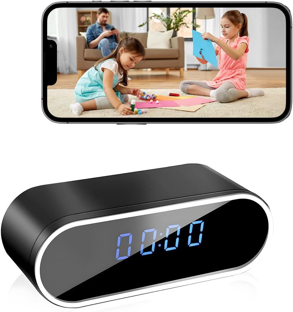 NJINALW Smart Clock Camera, WiFi HD 1080P Wireless Mini Camera with Night Vision, Motion Detection, and Remote Viewing, Nanny Cam for Baby/Elder/Pet Care, Home Indoor Security