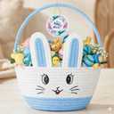 Allaugh Personalized Easter Basket for Toddler: Blue Cotton Woven Baby Easter Gift Basket - Empty Bunny Egg Baskets Large with Double Rope Handle For Girls Boys Kids