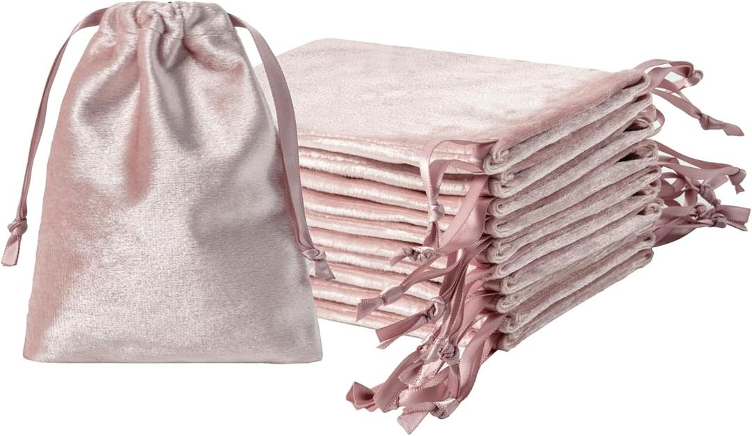 QIANF 12pcs Rose Pink Velvet Drawstring Bags 3x4 inches Glossy Small Velvet Cloth Gift Bags Jewelry Pouches for Storage Wedding Party Favor Christmas