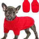 Queenmore Small Dog Pullover Sweater, Cold Weather Cable Knitwear, Classic Turtleneck Thick Warm Clothes for Chihuahua, Bulldog, Dachshund, Pug (Red, Small)