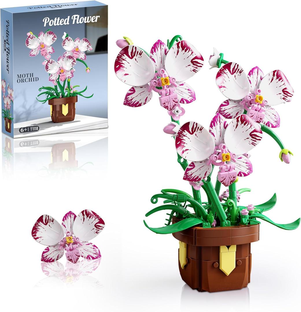 Flowers Botanicals Orchid Building Set - Artificial Flower Building Blocks for Adult Women, Bonsai Plants Indoor Home Office Desk Decor Christmas Birthday Gift for Adults Kids Girls 6-12 (323 PCS)