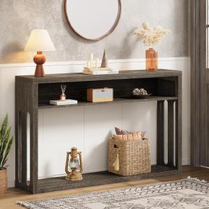 FAVOOSTY Farmhouse Console Table with Storage, 47" Entryway Console Table, 2-Tier Entryway Table Sofa Table Behind Couch Table Hallway Stand for Living Room,Foyer,Entrance (Gray)
