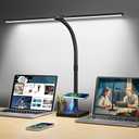 LED Desk Lamp for Home Office, 24W Double Head Desk Light with Wireless Charging, USB Port, 25 Lighting Modes Adjustable Lamps, 3000K-65000K