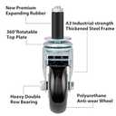 Finnhomy 4 Inch Prep Table Cater Wheels Set of 4 Heavy Duty Expanding Stem Casters Fit 7/8", 1", 1-1/2" and 1-5/8" Tube Leg with Brake for Stainless Steel Furniture Legs, Worktable, Kitchen Workbench (Black)