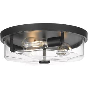 Flush Mount Ceiling Light with Clear Glass Shade, 3-Light Indoor Outdoor Farmhouse Lighting Flush Mount Lights for Kitchen Bedroom Porch Living Dining Room (Black)