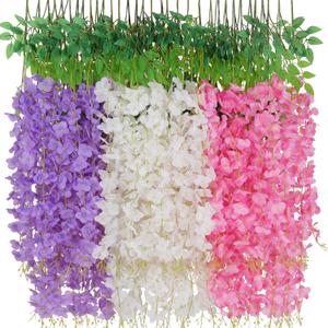 Waipfaru 12 Pack Wisteria Hanging Flowers, 3.6 Feet White & Pink & Purple Wisteria Artificial Flowers, Hanging Flowers for Wedding Decoration, Vines for Bedroom Home Wall Decor
