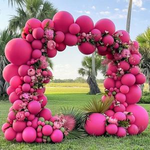 Hot Pink Balloon Garland Arch Kit Double Stuffed Dark Pink Balloons Different Size Mauve Fuchsia Set for Neon Fiesta Birthday Baby Bridal Shower Valentine Mother's Day Decoration (Doubled Hot Pink)