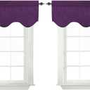 Turquoize Blackout Curtains Scalloped Valances Short Curtain Panels for Kitchen(52" x 18" inches, Plum Purple, 2-Packs)