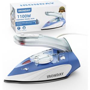 1100W Mini Travel Iron with Steam for Clothes with Dual Voltage, 2.7oz Water Tank, Temperature Control, Non-Stick Soleplate, Folding Handle, Portable Small Iron for Sewing, Quilting and Handcraft