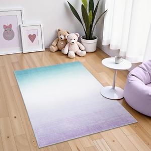 LIVEBOX 3x5 Washable Area Rug Ombre, Non-Slip Small Entryway Rug Purple Abstract Modern Cute Kids Girls Rug for Bedroom Living Room Low-Pile Carpet for Indoor Kitchen Playroom Bathroom (Purple 3'x5')
