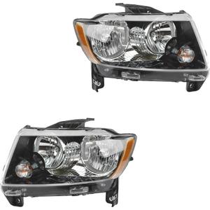 TRQ 2 Piece Headlight Assembly Set Driver & Passenger Side Compatible with Jeep Compass 2013-2017 CH2502246 CH2503246 68171214AA 68171214AC 68171215AA 68171215AC