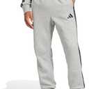 adidas Men's Essentials 3 Stripe Regular Fit Fleece Pants (2XS Grey Heather/Black)