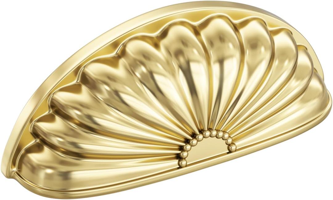 goldenwarm 12 Pack Bright Gold Cabinet Handles Drawer Pulls Finger Edge Pull for Half Moon Cup Luxury Hardware 3" Hole Center Brushed Brass Knobs