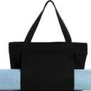 Yoga Mat Carrier, Gym Bag With Yoga Mat Holder, Women Canvas Tote With Shoulder Strap For Pilates, Travel, Office, Sports, Workout And Beach  Inner Zippered Pocket, Fits Standard And Small Mats (Black)