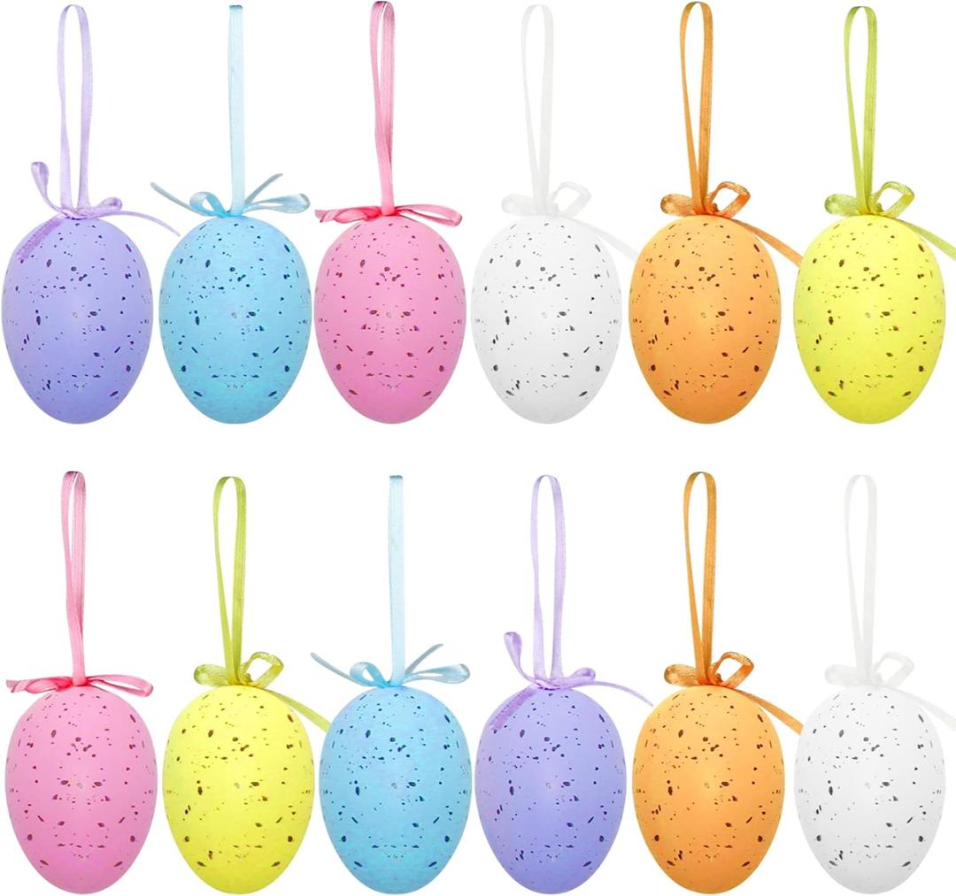 12Pcs Easter Eggs Decorations Hanging Ornaments Colorful for Easter Basket Tree Decor Party Favors Supplies Home