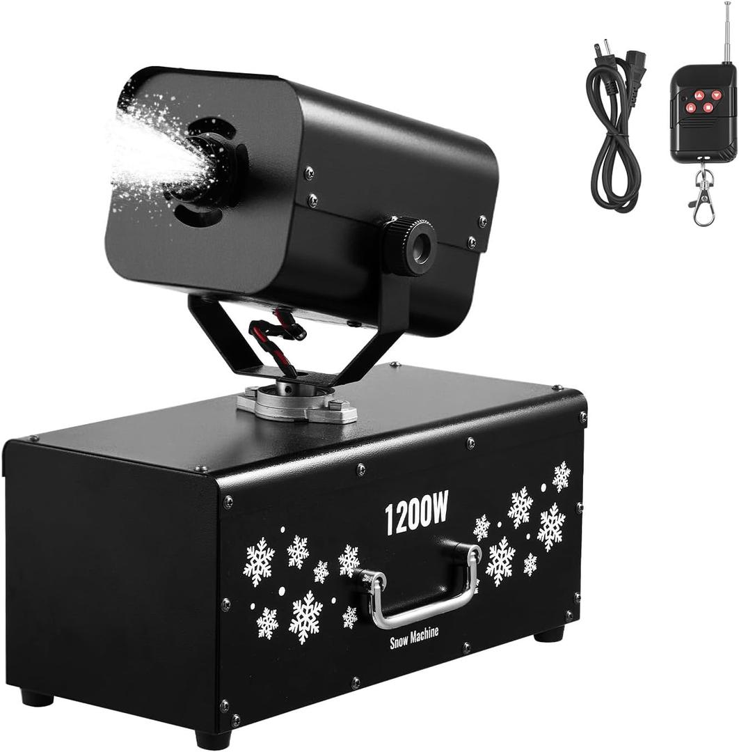 VEVOR Snow Machine, 1200W Powerful Fake Snow Maker with 90 Shaking Head, Wireless Remote Control, High Output Snowmaking Machine Coverage up to 12  for Parade Christmas Wedding Party Stage Effect