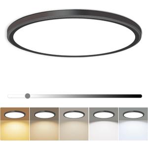 hunhun 16 Inch Dimmable LED Flush Mount Ceiling Light 4800LM Round Light Fixture 5 Color Temperature Selectable Super Slim Large Flat Ceiling Lamp for Living Dining Room Black