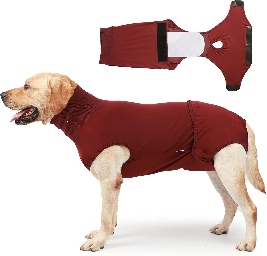 HEYWEAN Full Body Dog Diaper with a Puppy Nappies Physiological Dog Surgery Recovery Suit for Male Female Dogs (Wine Red, XXL)