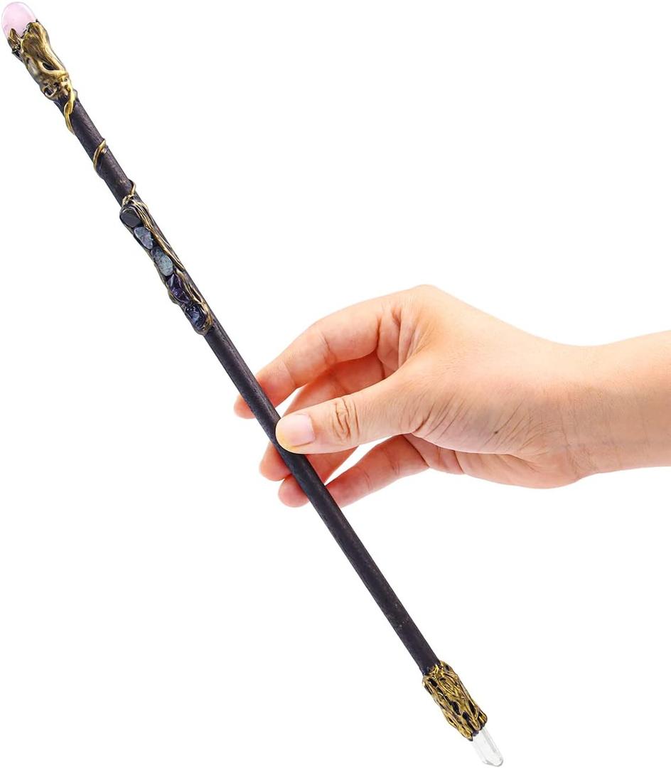 Rich Boxer Fine Handcrafted Crystal Magic Wand Pink Crystal White Crystal Gemstone Magic Wand for Witches and Wizards