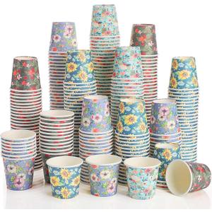 Sawysine 300 Count 3 oz Disposable Small Paper Cups for Bathroom, Mouthwash, Coffee & More Mini Cups for Supermarket, Birthday Party, Travel, Picnic & BBQ(Flower Style)