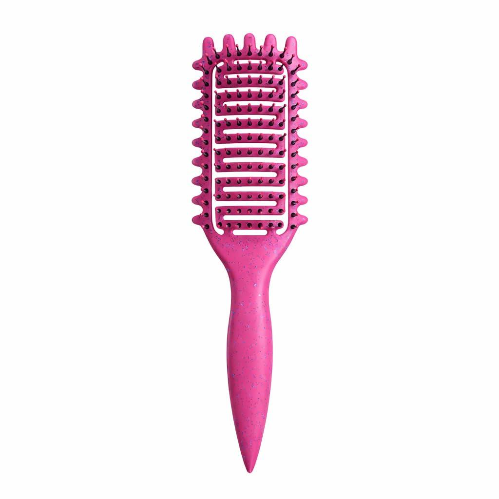 Curl Defining Brush for Curly Hair, Vented Detangling Hair Brush for Wet and Dry Styling, Curved Brush for Shaping and Smoothing Curl Clumps, Lightweight Hair Brush (Red)