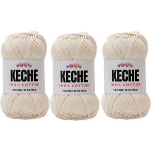 Cotton Yarn - 100% Cotton Yarn for Crocheting and Knitting, Mercerized Cotton Amigurumi Yarn Fine-Sport 2 1.76 oz (50g) / 136 Yrds (125 m) 3 Skeins- Cream
