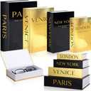 Sabary Set of 4 Decorative Books Boxes Faux Books Stacked for Coffee Tables Modern Home Bookshelves DIY Crafts Decor(Modern Style,Black and Gold)