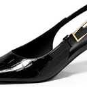 Coutgo Womens Slingback Kitten Heels Closed Pointed Toe Pumps Buckle Strap Wedding Party Dress Shoes (Black) Size 8.5