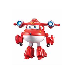 Super Wings 6'' Airplane Toy Action Figure, Deluxe Transforming Supercharged Jett, Toys for Kids, Airplane Toys with Light and Sound Effects for Boys & Girls Ages 3 and Up, Red
