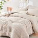 HYMOKEGE Beige Queen Comforter Set Seersucker 7 Pieces, All Season Luxury Bed in a Bag for Bedroom, Bedding Set with Comforters, Sheets, Pillowcases & Shams (Queen(88"x 88"), 02 - Beige)