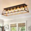 38” Farmhouse Large Flush Mount Ceiling Light Fixture with Walnut Finish