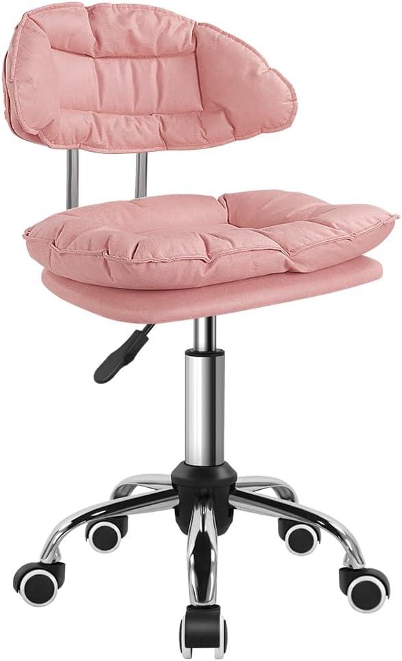 KKTONER Rolling Stool Swivel Rolling Chair with Low Back Height Adjustable Work Drafting Home Office Vanity stools with Wheels (Pink)