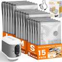 15 Pack Vacuum Seal Bags for Clothing Travel with -60KPa Rechargeable Wireless Pump, Space Saver Compression Vacuum Storage Bags in Multiple Carry-On Sizes for Luggage, Suitcase and Seasonal Storage