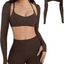 YEOREO Women Crop Top Long Sleeve Bolero Open Front Workout Cropped Shirts Sports Shrug (Medium, Coffee)
