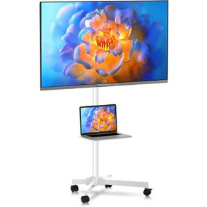 Mobile TV Carts on Wheels for 21-60 Inch Flat/Curved Panel Screens TVs - Height Adjustable Floor Trolley Stand with Shelf Holds up to 77lbs - Max VESA 400x400mm, White (White High Quality)