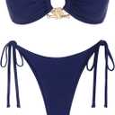 ZAFUL Metal Ring Bandeau Bikini Set Tie Side Bathing Suit High Cut 2 Piece Swimsuit Cutout Swimwear (X-Large, Matte Deep Blue)