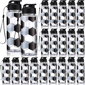 Mifoci Sports Water Bottle Bulk 17 oz Reusable Plastic Biking Water Bottle Tumbler Adults Reusable Large Bottles with Leak Proof Flip Top for Party Outdoor (Soccer) 19 Pcs