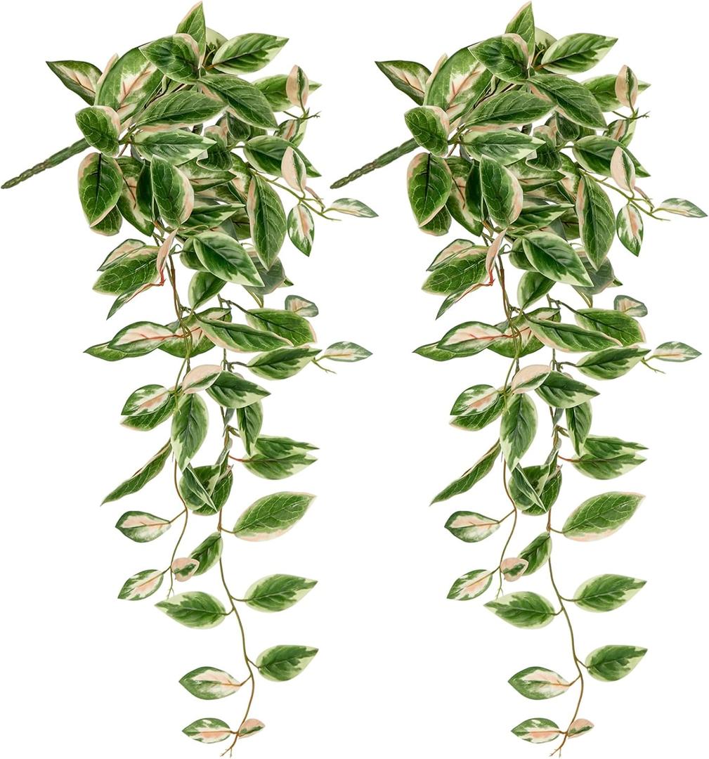 DILATATA Fake Hanging Plants Artificial Hanging Plants 92 Leaves Faux Peperomia Hanging Leaves Plants for Wall Shelf Home Indoor Outdoor Decor - 2 Pack