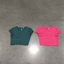 Me to We Essentials Crop Tops for Women Girls, Set of 2, (Plain Pink Size M) (Textured Green Size S)