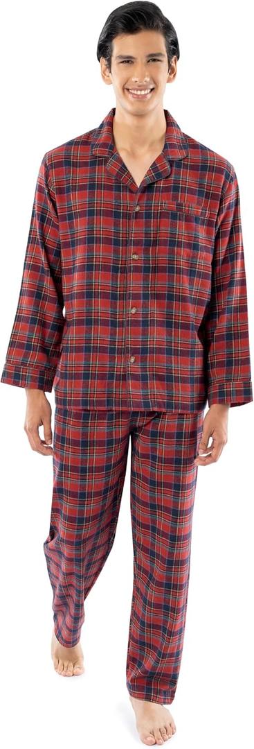 Fruit of the Loom Men's Flannel Pajama Sleep Set (Large, Red Plaid)