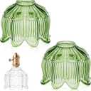 Teenyyou 2 Pcs Green Glass Lotus Lamp Shade Small Flower Sconce Shade E26 Base 1.38" Top x 4.92" Dia. x 4.13" H Mini Lampshade Replacement for Floor Table Chandelier Decor Vanity Pendant Light Cover