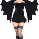 PARTISKY Bat Wings Costume Adult Halloween Women's Cozy Bat Shrug with Ears Headband