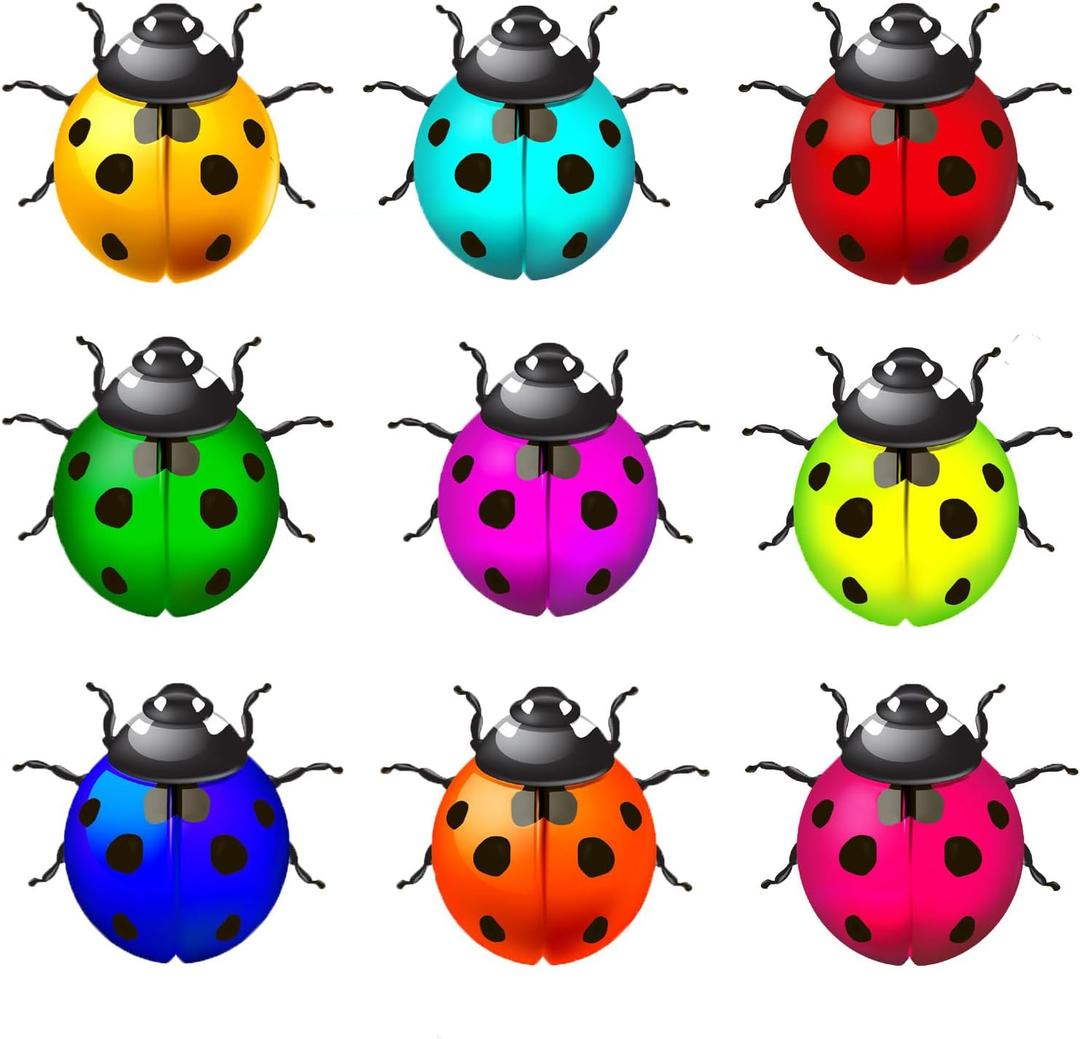 Metal Wall Art Cute Ladybugs Wall Sculpture Garden Decor for Outside Fence Decorations Lawn Ornaments Patio Decor (NOT 3D!)- Set of 9
