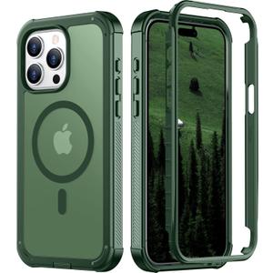 Red2Fire Magnetic for iPhone 15 Pro Max Case, [Compatible with MagSafe][Military Grade Drop Protection][Heavy Duty Shockproof] Non-Slip Translucent Matte Bumper Phone Case for iPhone 15 Pro Max 6.7" (Army Green)