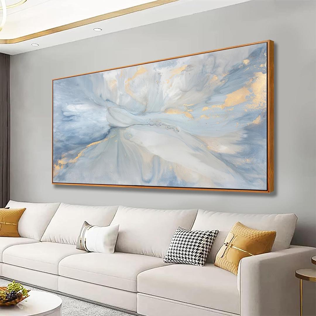 Abstract Canvas Wall Art Large Modern Framed Artwork Light Blue 58" x 29"